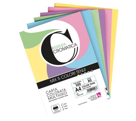 Risma carta Cromatica - A4 - 80 gr - colori assortiti tenui - 100 fogli - Cwr - 12296-100 - 12296/100 - 8004957122961 - DMwebShop