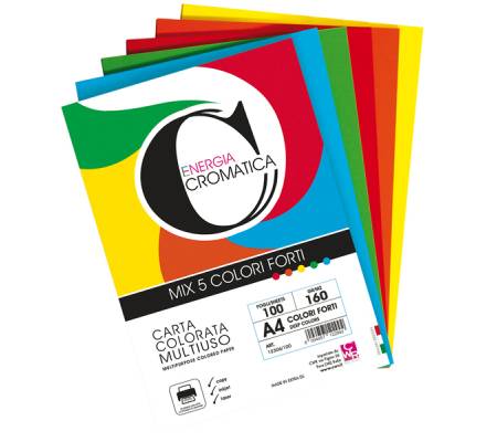 Risma carta Cromatica - A4 - 160 gr - colori assortiti forti - 100 fogli - Cwr - 12306-100 - 12306/100 - 8004957123067 - DMwebShop