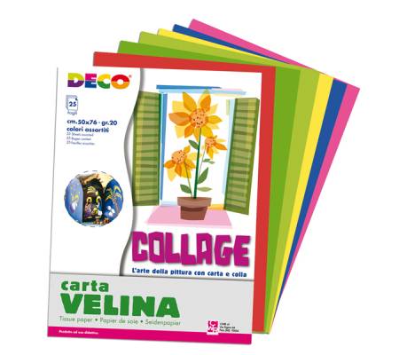 Carta velina - 50 x 76 cm - assortimento 5 colori - busta 25 fogli - Deco - 05406 - 8004957054064 - DMwebShop