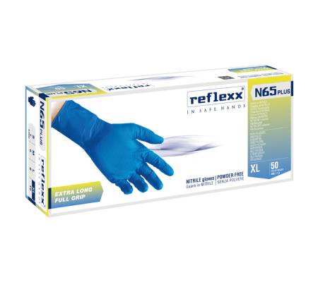 Guanti in nitrile N62 Plus - senza polvere - taglia XL - blu - conf. 50 pezzi - Reflexx - N65P-XL - N65P/XL - 8032891630433 - DMwebShop