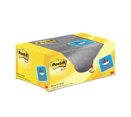 Blocco foglietti - 653CY-VP20 - giallo Canary - 38 x 51 mm - 72 gr - conf. 20 blocchi - Post-it - 7100172332 - 4046719906406 - DMwebShop - 1