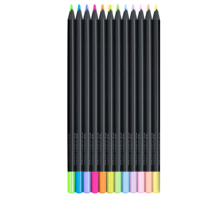 Matite triangolari Black Edition - pastel e neon - conf.12 pezzi - Faber Castell - 116410 - DMwebShop - 1