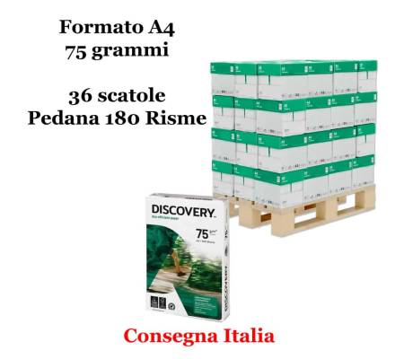 Carta bianca per stampanti multifunzione -  A4 - 75 gr - pallet da 36 scatole - 180 Risme - Discovery - DI75A4-180