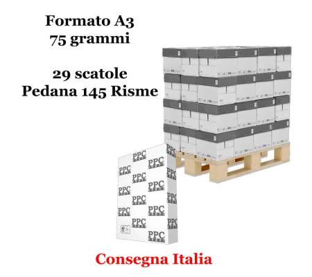 Carta bianca per stampanti -  A3 - 75 gr (non dichiarati sul rifascio) - pallet da 29 scatole - 145 Risme - PPC Grey Paper - MCOPA3-145