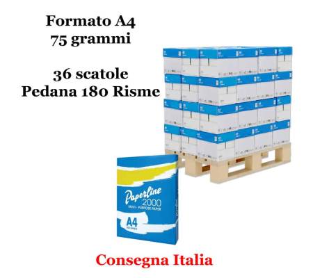 Carta bianca per stampanti multifunzione - A4 - 75 gr (non dichiarati sul rifascio) pallet da 36 scatole - 180 Risme - Paperline - MCOPA4-180
