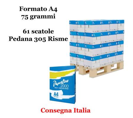 Carta bianca per stampanti multifunzione - A4 - 75 gr (non dichiarati sul rifascio) pallet da 61 scatole - 305 Risme - Paperline - MCOPA4-305