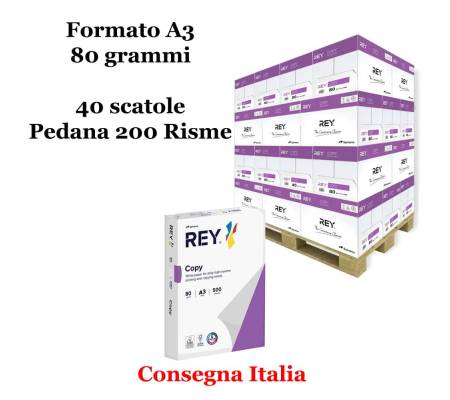 Carta bianca per stampanti ad alta velocita' -  A3 - 80 gr - Scatole da 5 risme - pallet da 40 scatole - 200 Risme - Rey Copy - REYA380-200