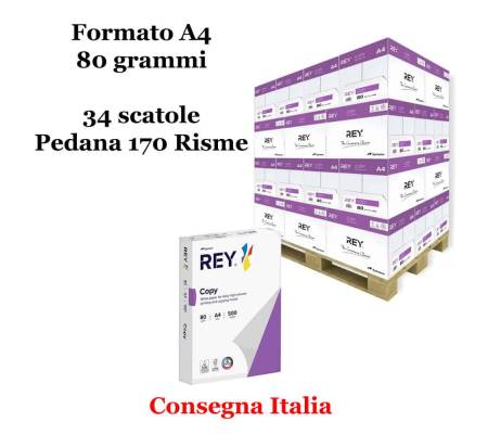 Carta bianca per stampanti ad alta velocita' - A4 - 80 gr - scatole da 5 risme - pallet da 34 scatole - 170 Risme - Rey Copy - REYA480-170