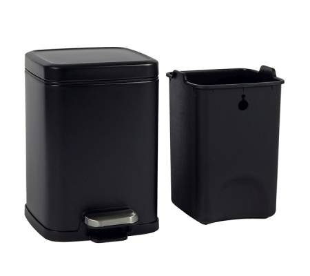 Bidone Pico - con pedale e vaschetta - 6 lt - nero satinato - Perfetto - 28161 - 8052474281616 - DMwebShop - 2