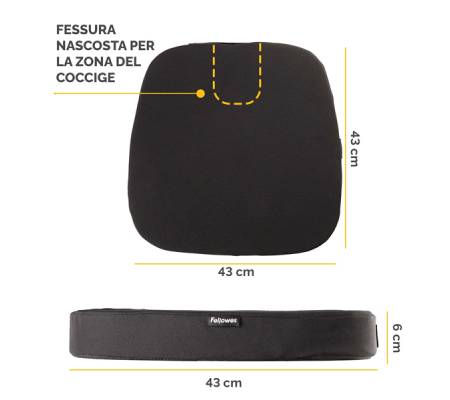 Cuscino Breyta Comfort - 6 x 43 x 43 cm - in tessuto - nero - Fellowes - 100119850 - 43859803040 - DMwebShop - 2