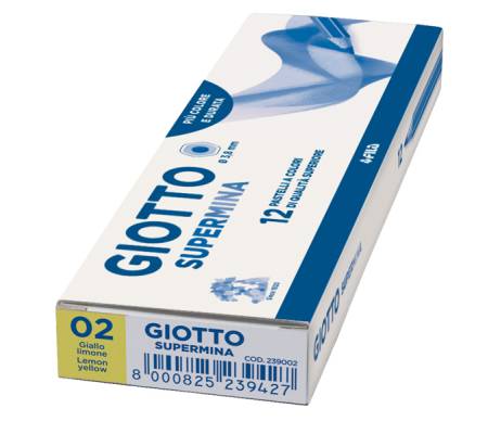 Pastello Supermina - mina 3,8 mm - giallo limone 02 - conf. 12 pezzi - Giotto - 23900200 - 8000825045066 - DMwebShop - 1