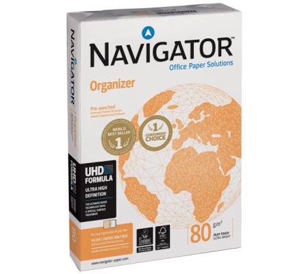 Carta Organizer - 4 fori - A4 - 80 gr - risma 500 fogli - conf. 5 pezzi - Navigator - 88501 - 5602024003200 - DMwebShop - 1