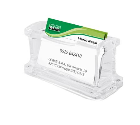 Portabiglietti da visita acrilico - da tavolo - 11,5 x 5,5 x 4,5 cm - trasparente - Lebez - 1680 - 8007509016800 - DMwebShop - 1