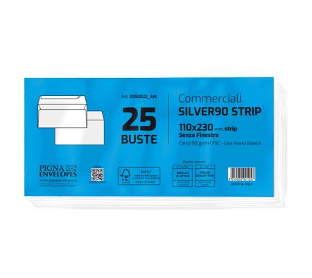 Busta silver90 strip FSC - bianca - internografata - senza finestra - 110 x 230 mm - 90 gr - conf. 25 pezzi - Pigna - 0593022AM - 8059020921057 - DMwebShop - 1
