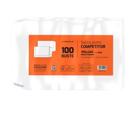 Busta sacco Competitor FSC bianca strip adesivo - 19 x 26 cm - 80 gr - conf. 100 pezzi - Pigna - 065452826 - 8005235105560 - DMwebShop - 1