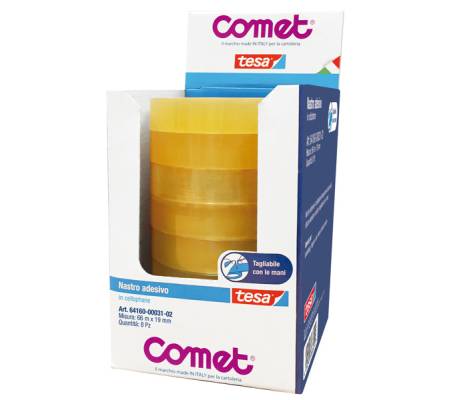 Nastro adesivo - 19 mm x 66 mt - cellophane - trasparente - conf. 8 pezzi - Comet - 64160-00031-02 - 4042448838414 - DMwebShop - 1