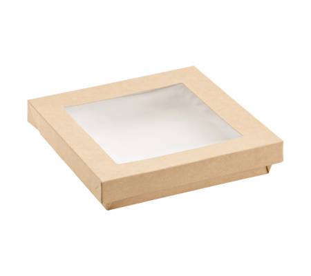 Scatola da asporto - con finestra trasparente - 18 x 18 x 5 cm - carta kraft-PE - avana - conf. 20 pezzi - Leone - H0718 - 8024112002495 - DMwebShop - 1