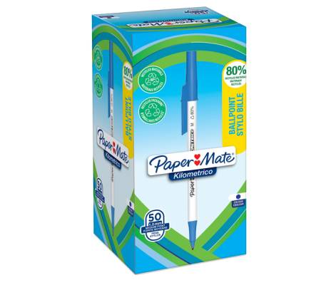 Penna sfera con cappuccio Kilometrico Recycled - punta 1 mm - blu - conf. 50 pezzi - Papermate - 2187702 - 3026981928468 - DMwebShop - 1