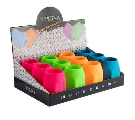 Portapenne Monocromo - 9,5 x 7,5 x 7 cm - silicone soft touch - colori fluo assortiti - conf. 12 pezzi - Pigna - 23295500 - 8005235211971 - DMwebShop - 1