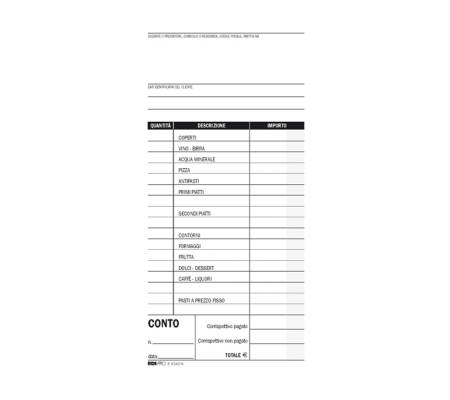 Blocco conto ristorante con dettaglio voci - uso mano - 22 x 10 cm - 100 fogli - Edipro - E5343N - 8023328534325 - DMwebShop - 1
