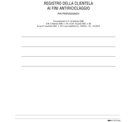 Registro antiriciclaggio per professionisti - 31 x 24 cm - 46 fogli - Edipro - E2174 - 8023328217402 - DMwebShop - 1