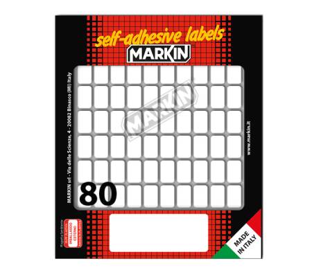 Etichetta adesiva permanente rettangolare - 16 x 10 mm - 80 etich. per foglio - 10 fogli per busta - bianco - conf. 25 pezzi Markin - 10012 - 31075A - DMwebShop