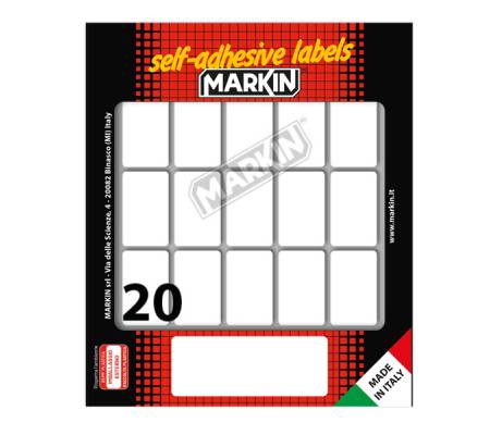 Etichetta adesiva permanente rettangolare - 34 x 21 mm - 20 etich. per foglio - 10 fogli per busta - bianco - conf. 25 pezzi Markin - X10027 - 8007047936561 - DMwebShop