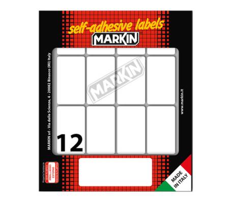 Etichetta adesiva permanente rettangolare - 46 x 27 mm - 12 etich. per foglio - 10 fogli per busta - bianco - conf. 25 pezzi Markin - 10034 - 8007047036988 - DMwebShop