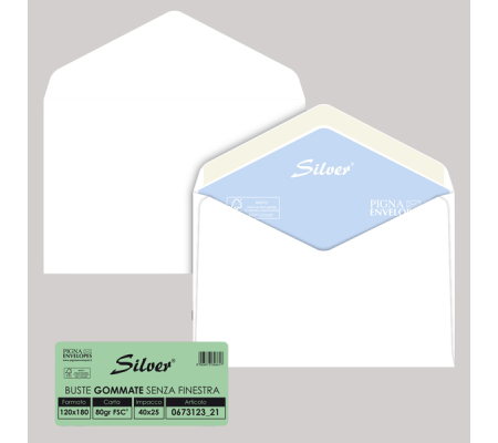 Busta Silver Matic FSC - senza finestra - gommata - 12 x 18 cm - 80 gr - bianco - conf. 25 pezzi - Pigna - 067312321 - 8006873106612 - DMwebShop