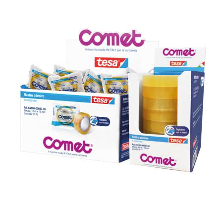 Nastro adesivo - 15 mm x 10 mt - cellophane - trasparente - conf. 50 pezzi - Comet - 64160-00027-01 - 4042448835086 - DMwebShop