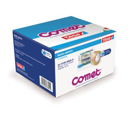 Nastro adesivo - 19 mm x 10 mt - cellophane - trasparente - conf. 40 pezzi - Comet - 64160-00028-01 - 4042448835093 - DMwebShop