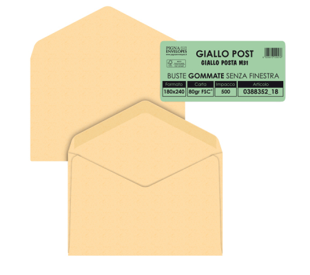 Busta Giallo Postale - gommata - giallo - carta riciclata FSC - 18 x 24 cm - 80 gr - conf. 500 pezzi - Pigna - 038835218 - 8006873109576 - DMwebShop