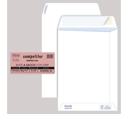 Busta sacco Competitor FSC bianca strip adesivo - 19 x 26 cm - 80 gr - conf. 100 pezzi - Pigna - 065452826 - 8005235105560 - DMwebShop