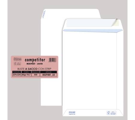 Busta a sacco Competitor FSC - strip adesivo - 23 x 33 cm - 80 gr - bianco - conf. 500 pezzi - Pigna - 002948133 - 8006873158987 - DMwebShop