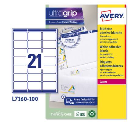 Etichetta adesiva L7160 - permanente - 63,5 x 38,1 mm - 21 etichetta per foglio - bianco - conf. 100 fogli A4 - Avery - L7160-100 - 5014702175268 - DMwebShop