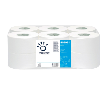 Carta igienica Mini Jumbo - 2 veli - 15,5 gr - Ø 19 cm - 9,5 cm x 186 mt - Papernet - 402931 - DMwebShop