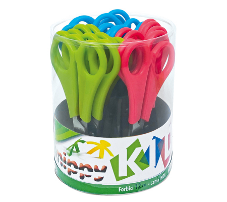 Forbici Snippy centimetrate - punta tonda - impugnatura plastica - lama in acciaio inox - 13,5 cm - colori assortiti - conf. 24 pezzi - Lebez