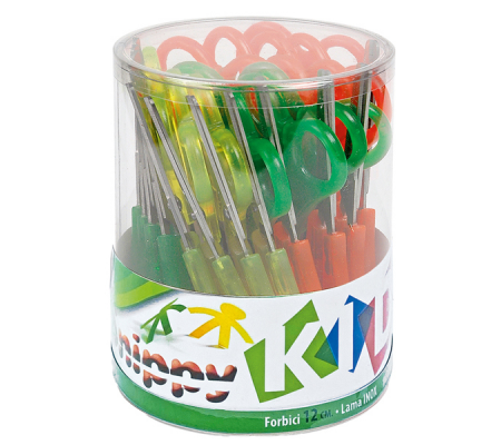 Forbici per mancini centimetrate - 13,5 cm - colori assortiti - barattolo 24 pezzi - Lebez 409