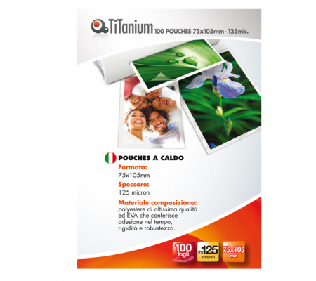 Pouches jumbo card - 75 x 105 mm - 2 x 125 micron - conf. 100 pezzi - Titanium - S-PP525-05T - 8025133034700 - DMwebShop