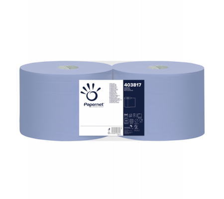Bobina asciugatutto Superior - 3 veli - microgoffrata - Ø 30 cm - 20 gr - 21,5 cm x 190 mt - blu - pacco 2 rotoli - Papernet - 403817 - DMwebShop