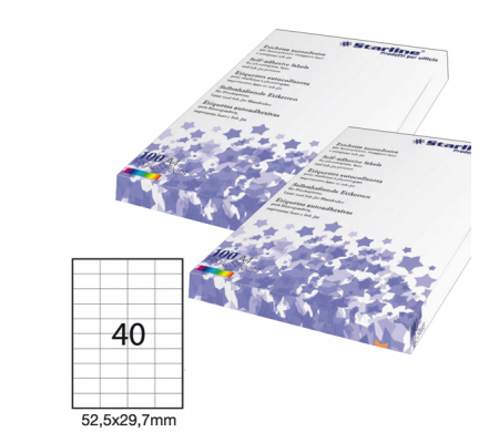 Etichetta adesiva - permanente - 52,5 x 29,7 mm - 40 etichette per foglio - bianco - conf. 100 fogli A4 - Starline - STL3019 - 8025133013682 - DMwebShop