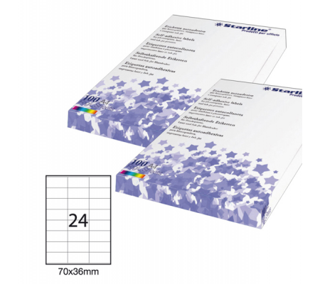Etichetta adesiva - permanente - 70 x 36 mm - 24 etichette per foglio - bianco - conf. 100 fogli A4 - Starline - STL3023 - 8025133013729 - DMwebShop