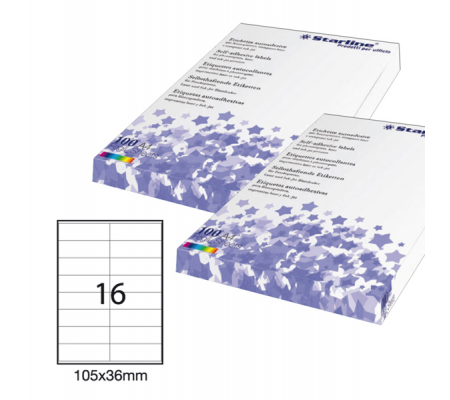 Etichetta adesiva - permanente - 105 x 36 mm - 16 etichette per foglio - bianco - conf. 100 fogli A4 - Starline - STL3027 - 8025133013767 - DMwebShop