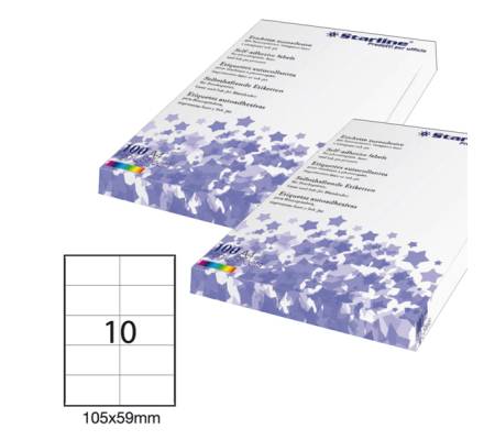 Etichetta adesiva - carta - permanente - 105 x 59 mm - 10 etichette per foglio - bianco - conf. 100 fogli A4 - Starline - X210ODC507 - 8025133013804 - DMwebShop