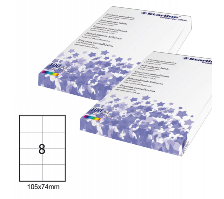 Etichetta adesiva - permanente - 105 x 74 mm - 8 etichette per foglio - bianco - conf. 100 fogli A4 - Starline - STL3034 - 8025133013835 - DMwebShop