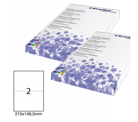 Etichetta adesiva - permanente - 210 x 148,5 mm - 2 etichette per foglio - bianco - conf. 100 fogli A4 - Starline - STL3042 - 8025133013910 - DMwebShop