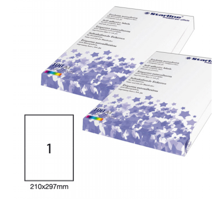 Etichetta adesiva - permanente - 210 x 297 mm - 1 etichetta per foglio - bianco - conf. 100 fogli A4 - Starline - STL3043 - 8025133013927 - DMwebShop