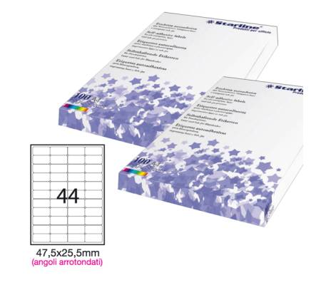 Etichetta adesiva - permanente - 47,5 x 25,5 mm - angoli tondi - 44 etichette per foglio - bianco - conf. 100 fogli - Starline - X210ODA406 - 8025133024435 - DMwebShop