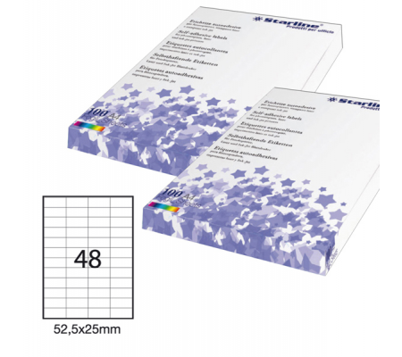 Etichetta adesiva - permanente - 52,5 x 25 mm - 48 etichette per foglio - bianco - conf. 100 fogli A4 - Starline - STL3051 - 8025133024473 - DMwebShop
