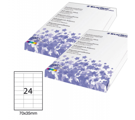Etichetta adesiva - permanente - 70 x 35 mm - 24 etichette per foglio - bianco - conf. 100 fogli A4 - Starline - STL3054 - 8025133024534 - DMwebShop